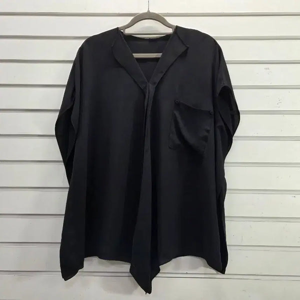 [BUNJANG] Black Chiffon V-Neck Boxy Blouse / 블랙  쉬폰 V넥 박시 블라우스 88/보물찾기천사