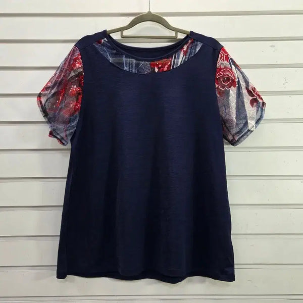 [BUNJANG] Navy Flower Mesh Point Blouse / 네이비 플라워 망사포인트  부인복 블라우스/보물찾기천사
