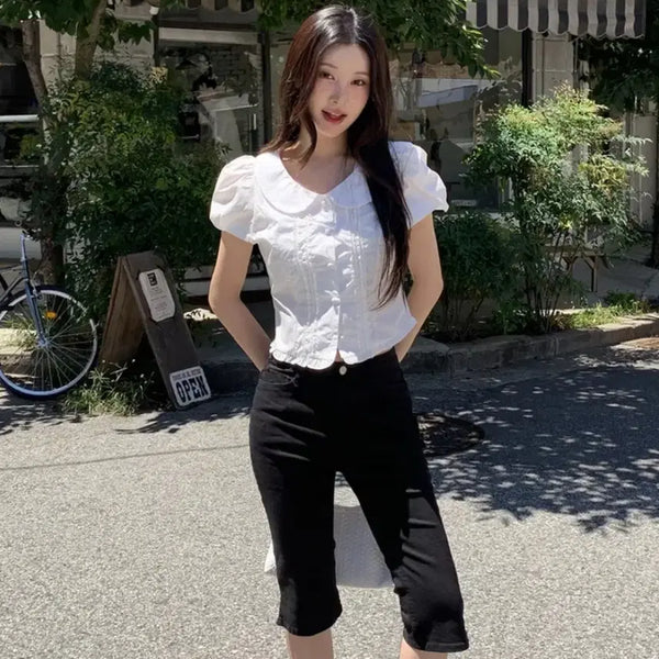 [BUNJANG] Trendier Apparel Clip Span Slit Biker Capri Denim Pants / 에이블리 트렌디어패럴 클립 스판 슬릿 바이커 카프리 데님 팬츠