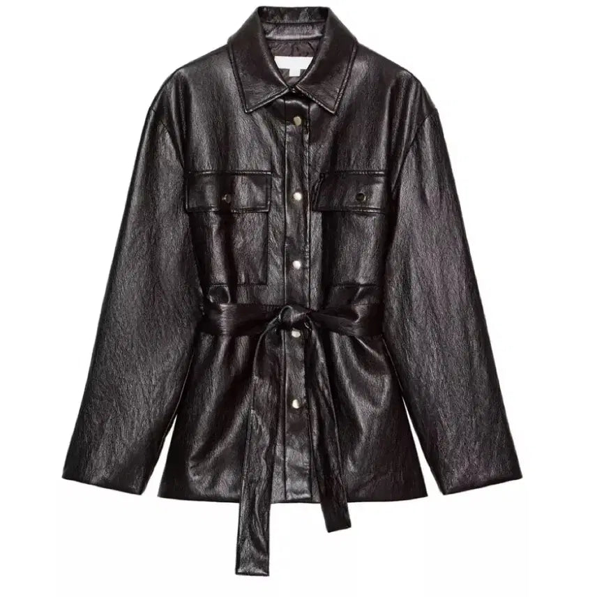 [BUNJANG] Zara Brown Leather Belt Jacket XS / 브라운 레더자켓 새상품