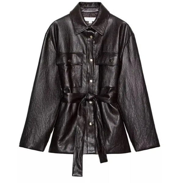 [BUNJANG] Zara Brown Leather Belt Jacket XS / 브라운 레더자켓 새상품