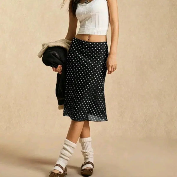 [BUNJANG] Black Dot Long Skirt / 블랙 도트 롱 스커트