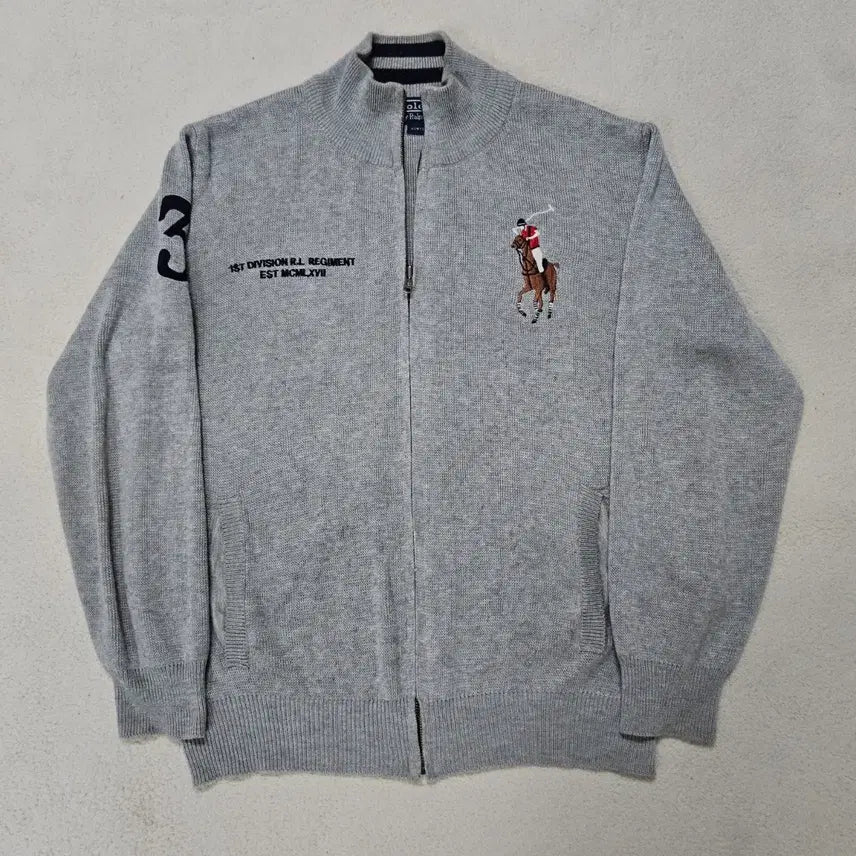 [BUNJANG] Polo Ralph Lauren Multi Big Pony Knit Zip-Up Jacket L / 폴로 랄프로렌 멀티 빅포니 그레이 니트 집업 급처