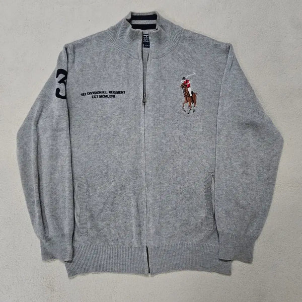 [BUNJANG] Polo Ralph Lauren Multi Big Pony Knit Zip-Up Jacket L / 폴로 랄프로렌 멀티 빅포니 그레이 니트 집업 급처