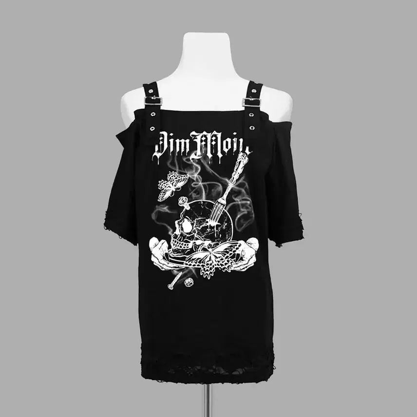 [BUNJANG] Dimmoire Skull Off-Shoulder T-Shirt / 딤모아르 해골 오프숄더 티셔츠 리즈리사 디마럽 시허니 마즈 로지타 노에미