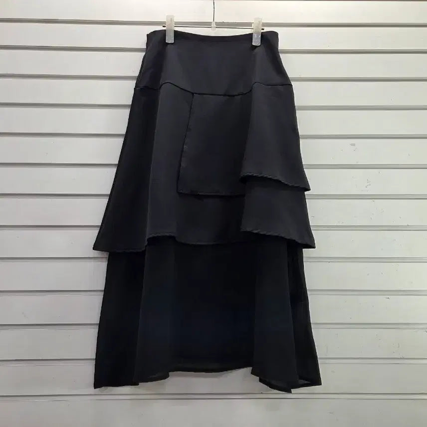 [BUNJANG] Black Chiffon Trimmed Long Skirt / 블랙  밑단 쉬폰포인트 롱스커트 26/보물찾기천사