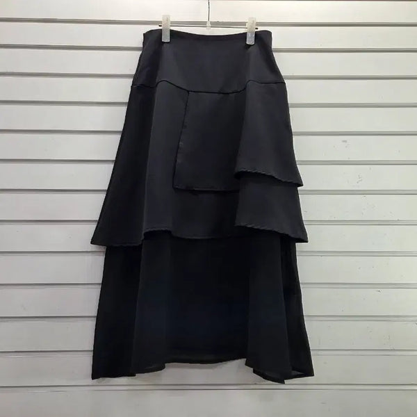 [BUNJANG] Black Chiffon Trimmed Long Skirt / 블랙  밑단 쉬폰포인트 롱스커트 26/보물찾기천사