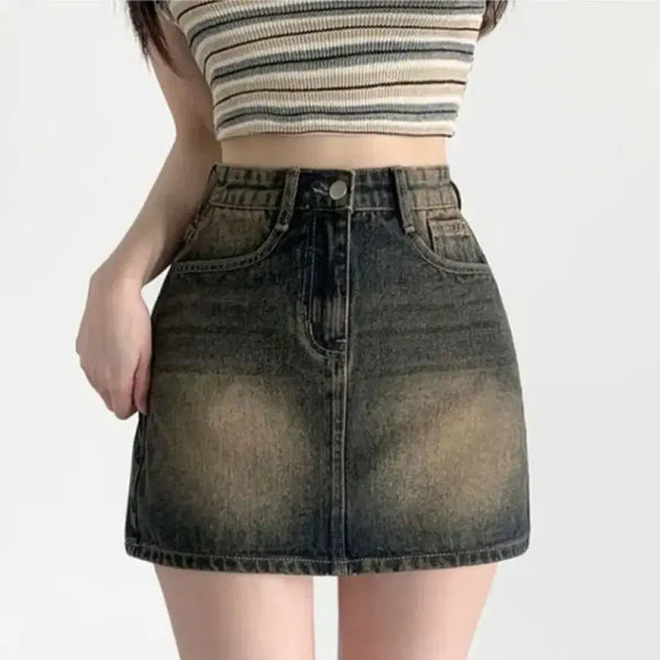 [BUNJANG] 4-Season Washed Denim Mini Skirt Yellow / 새상품 4계절 워싱 데님 미니스커트 옐로우 청