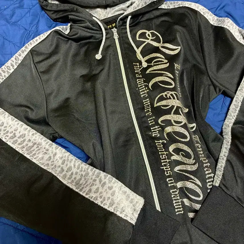 [BUNJANG] Vintage Punk Gothic Leopard Print Hoodie Zip-Up / 빈티지 펑크 고딕 호피 후드집업