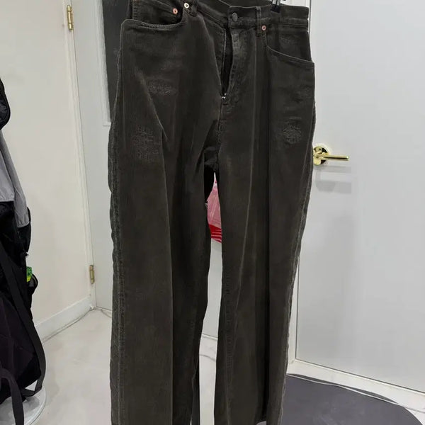 [BUNJANG] Politeru Rebuild Corduroy Goshima Pants Olive Charcoal Size 2 / 폴리테루 리빌드 코듀로이 고시마 팬츠 올리브 차콜 2