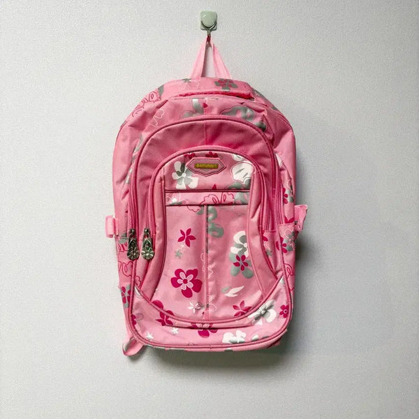 [BUNJANG] Vintage Hibiscus Pink Backpack Bag / 일본 하와이풍 히비스커스 핑크 빈티지 백팩 가방 모리걸 리락쿠마