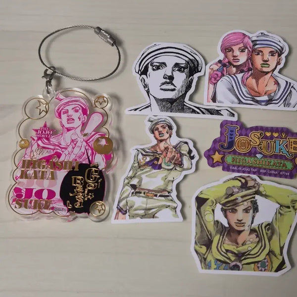 [BUNJANG] JoJo's Bizarre Adventure Jojo World Part 8 Josuke Higashikata Keychain with Bonus Stickers / 죠죠의 기묘한 모험 죠죠월드 8부 죠스케 키링