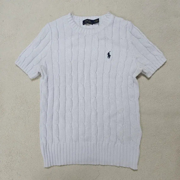 [BUNJANG] Polo Ralph Lauren White Cable Knit Short Sleeve Sweater / 폴로 랄프로렌 화이트 케이블 반팔 니트 급처