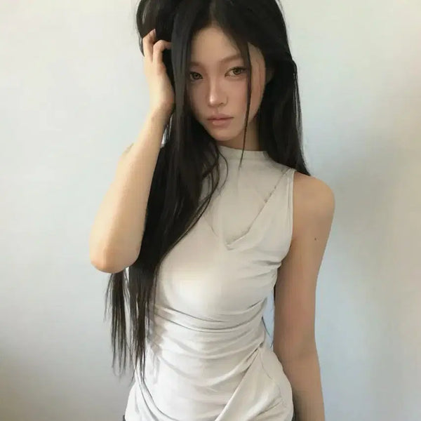 [BUNJANG] Flareup Draped Sleeveless Top Cloud White / 플레어업 드레이프 슬리브리스 클라우드 화이트
