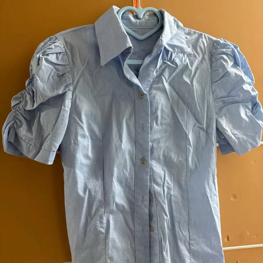 [BUNJANG] Denim Short Sleeve Puff Shirt / 데님 반팔 퍼프 셔츠