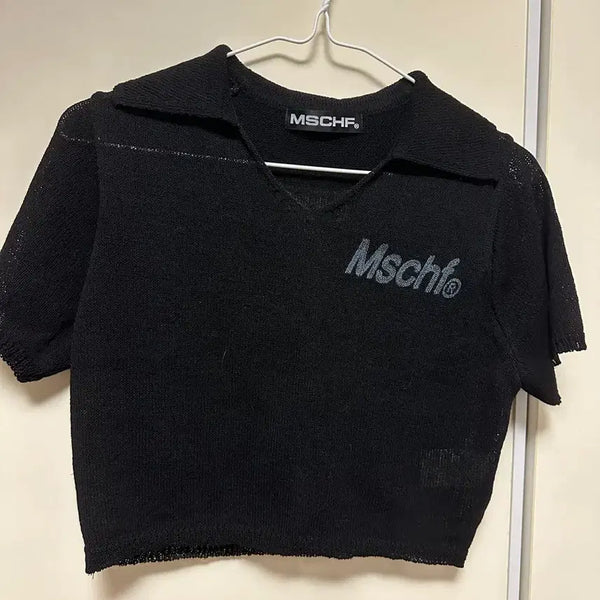 [BUNJANG] MSCHF Short Sleeve Knit Collar Top / 미스치프 MSCHF 반팔 니트 카라 탑 s