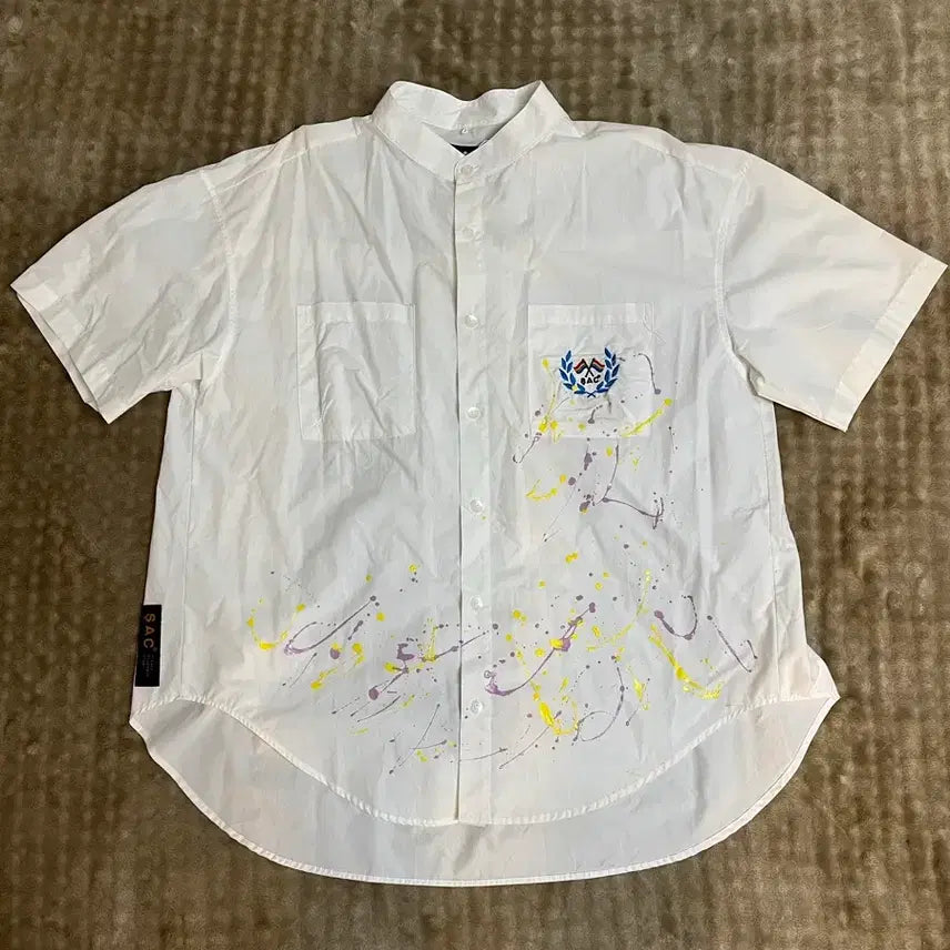 [BUNJANG] SAC Painted White Short Sleeve Shirt Size M/95 / SAC 페인팅 화이트 반팔 셔츠 M/95