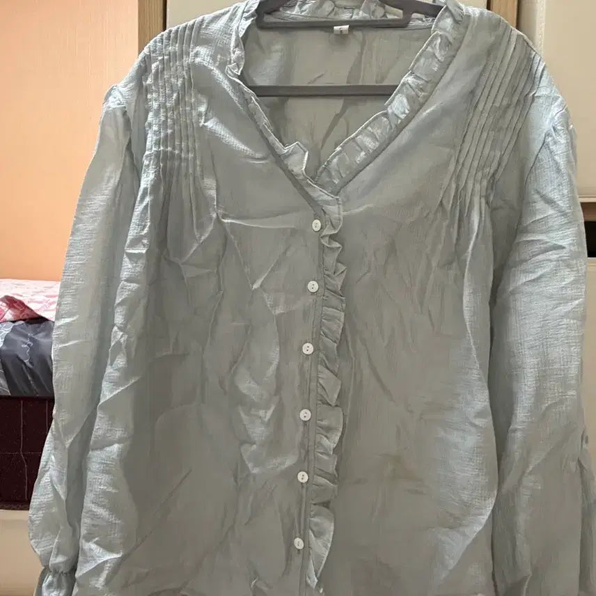 [BUNJANG] Mint Frill Blouse / 하늘 민트 프릴 블라우스
