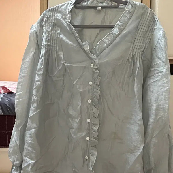 [BUNJANG] Mint Frill Blouse / 하늘 민트 프릴 블라우스