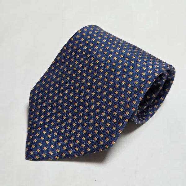 [BUNJANG] Salvatore Ferragamo Navy Pattern Silk Necktie / 살바토레 페라가모 네이비 패턴 실크 넥타이
