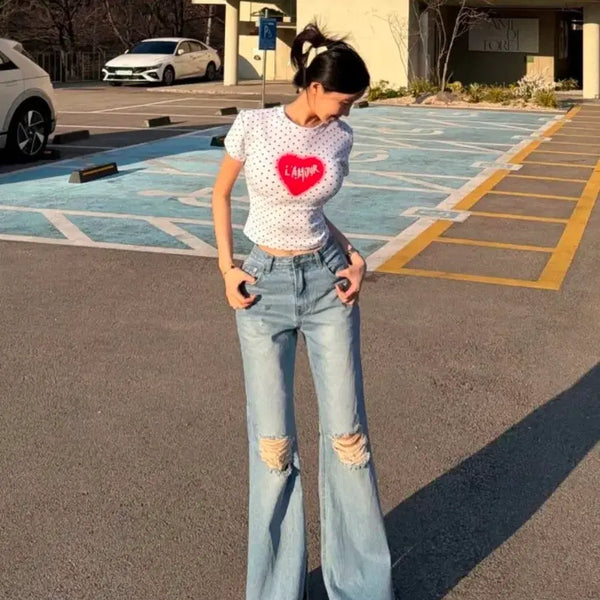 [BUNJANG] Vintage Distressed Light Wash Denim Jeans (Size S) / 구제찢청(S)