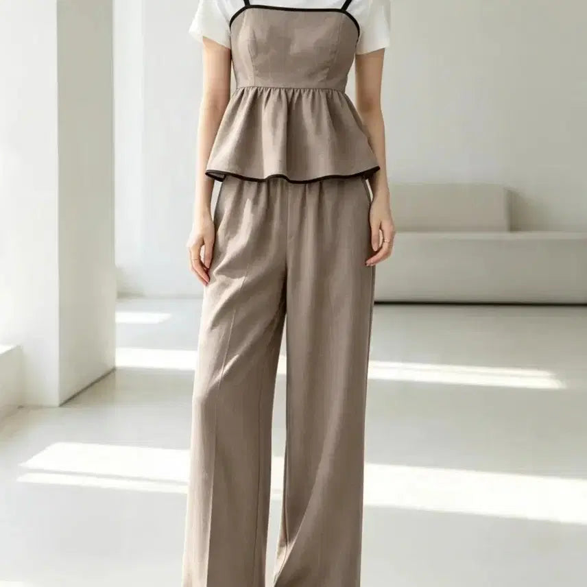 [BUNJANG] Shirring Bustier & Wide Pants Set / 새상품 셔링뷔스티에 & 와이드팬츠세트