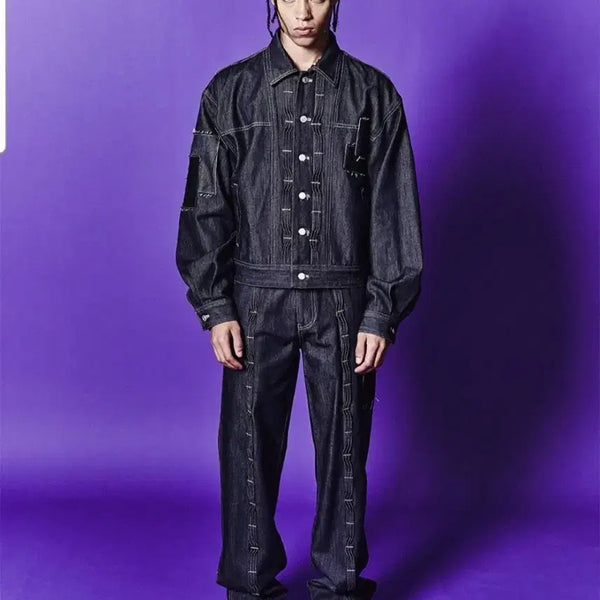 [BUNJANG] Andersson Bell Patchwork Wave Tuck Wide Leg Jeans Indigo 33 / 앤더슨벨  패치워크  웨이브 턱 와이드  레그진  인디고  33