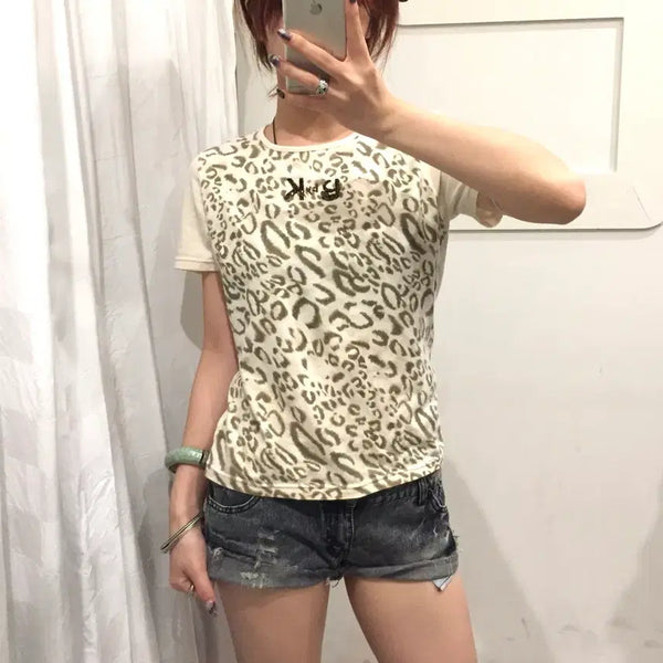 [BUNJANG] Krizia Leopard Print Short Sleeve T-Shirt / Krizia 크리지아 갸루 펑크 레오파드 반팔