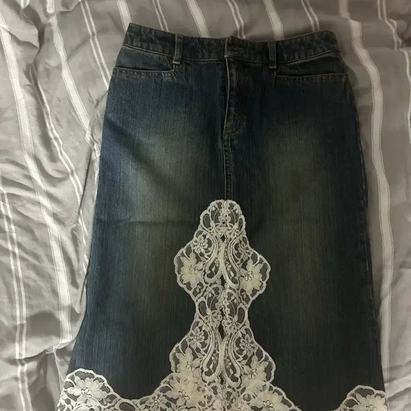[BUNJANG] Midi Skirt with Lace Detail / 미디~롱스커트