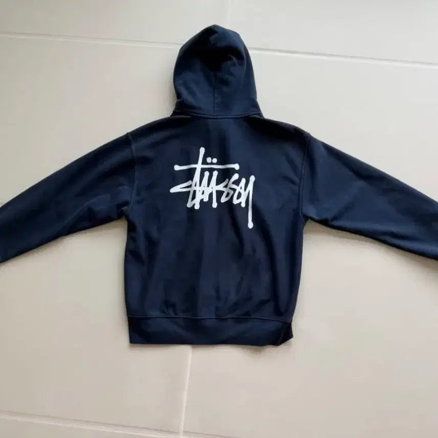 [BUNJANG] Stussy Overdyed Stock Logo Navy Hoodie Zip-Up / 스투시 오버다이드 스탁 로고 네이비 후드집업