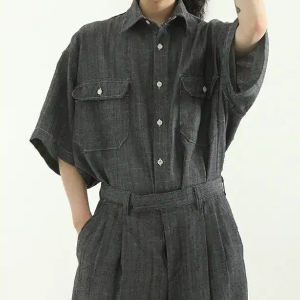 [BUNJANG] Local Mansion Unisex Denim Half Shirt / 로컬맨션 데님 하프 셔츠 (unisex)