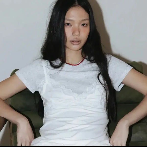 [BUNJANG] MONOHA Sheer Ribbed T-shirt White / 모노하 sheer ribbed t-shirt 화이트