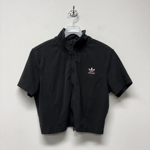 [BUNJANG] Adidas Black Cropped Ribbed Zip-Up Jacket XL / 아디다스 크롭 골지 집업