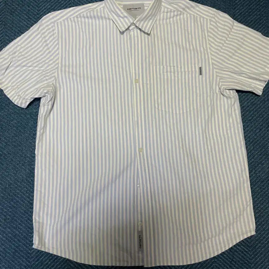 [BUNJANG] Carhartt WIP Sky Blue Striped Short Sleeve Shirt / 칼하트 wip 하늘색 스트라이프 반팔 셔츠