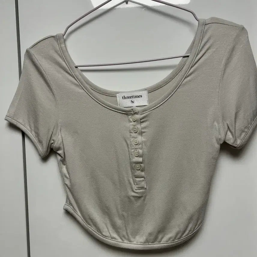[BUNJANG] 3times Cropped Short Sleeve T-Shirt Beige / 쓰리타임즈 크롭 반팔 티셔츠 베이지