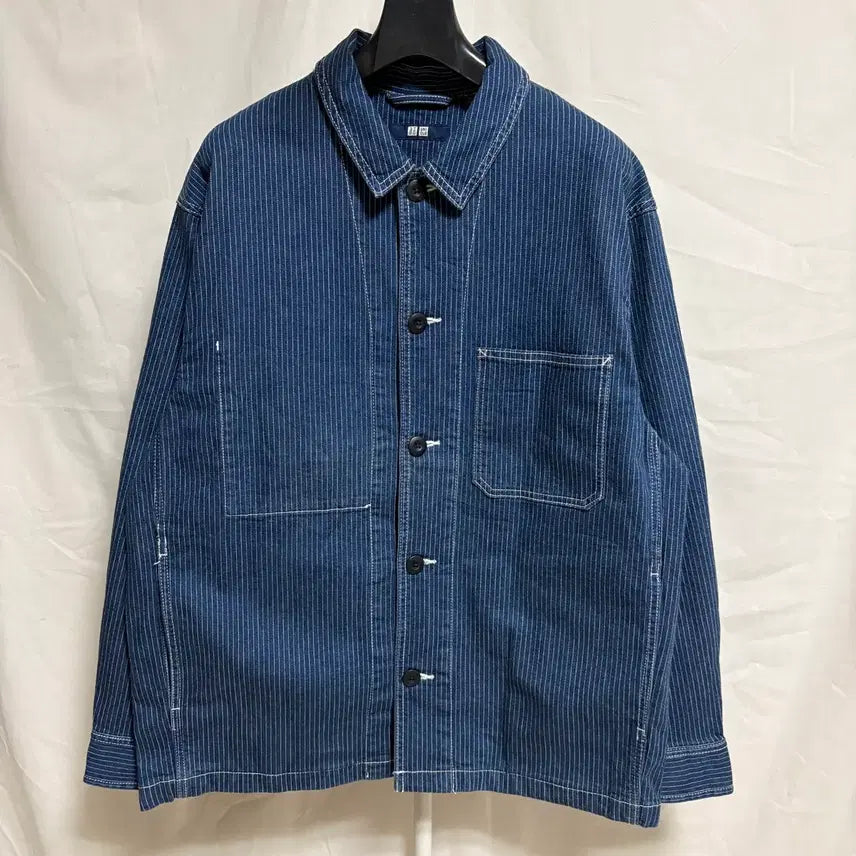 [BUNJANG] Uniqlo Hickory Denim Work Jacket Blue L / 유니클로 히코리 데님 워크자켓 / 블루, L