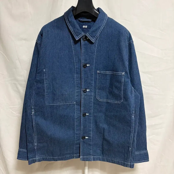 [BUNJANG] Uniqlo Hickory Denim Work Jacket Blue L / 유니클로 히코리 데님 워크자켓 / 블루, L