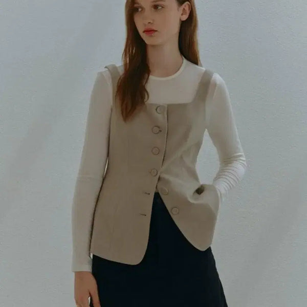 [BUNJANG] ON&ON Square Neck Vest Beige / 온앤온 스퀘어넥 베스트