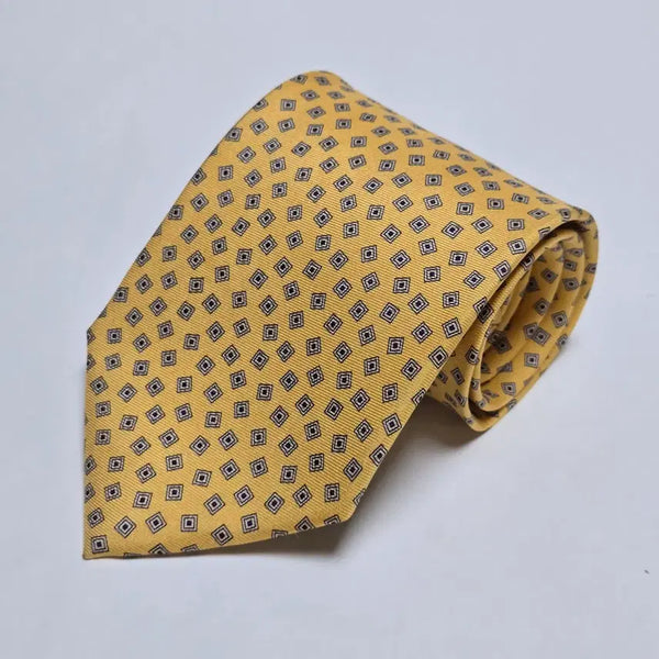 [BUNJANG] Dunhill Yellow Diamond Pattern 100% Silk Necktie / 던힐 넥타이 옐로우 다이아몬드 패턴