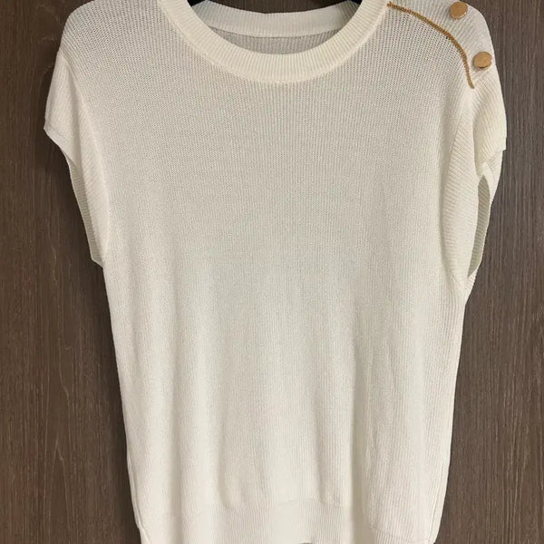 [BUNJANG] Gold Button Ivory Knit Sweater / 골드버튼 아이보리 니트