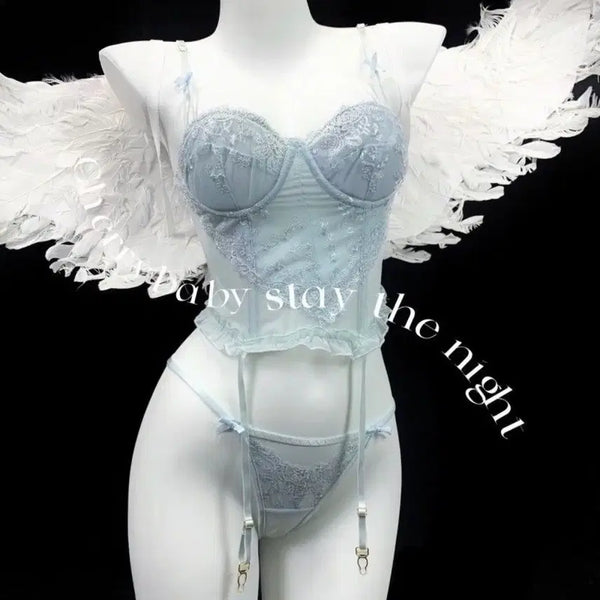 [BUNJANG] Blue Lace Corset Lingerie Set / 블루 레이스 코르셋 란제리 세트/ 두 가지 /