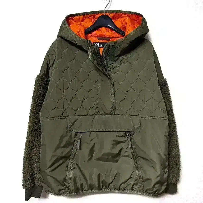 [BUNJANG] Zara Women's Half-Zip Fleece Anorak Khaki / [S,90]자라 여성 반집업 후리스 플리스 아노락 카키