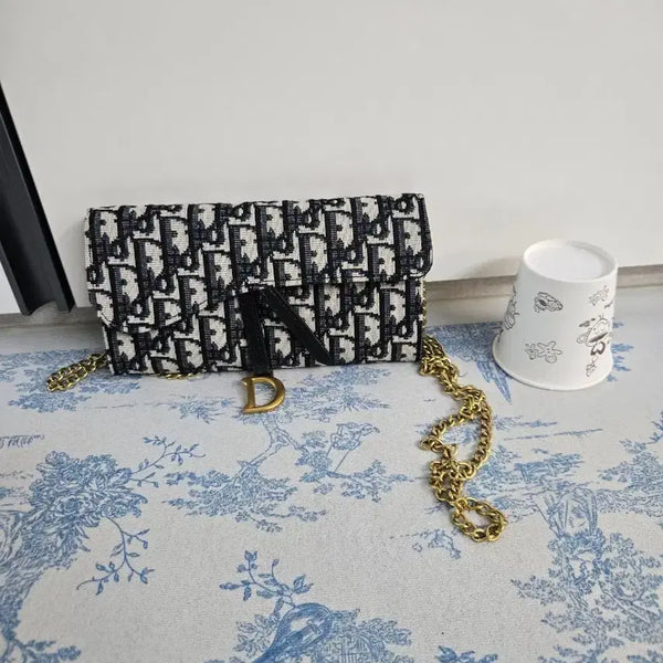 [BUNJANG] Jacquard Chain Clutch Bag / 클러치 동전 체인백(새상품)