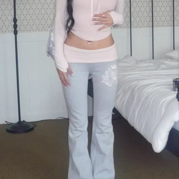 [BUNJANG] Angel Number 555 Folded Bootcut Pants Grey Pink / 엔젤넘버555 부츠컷 폴디드 팬츠 그레이 핑크 갸루 로우라이즈 트레이닝