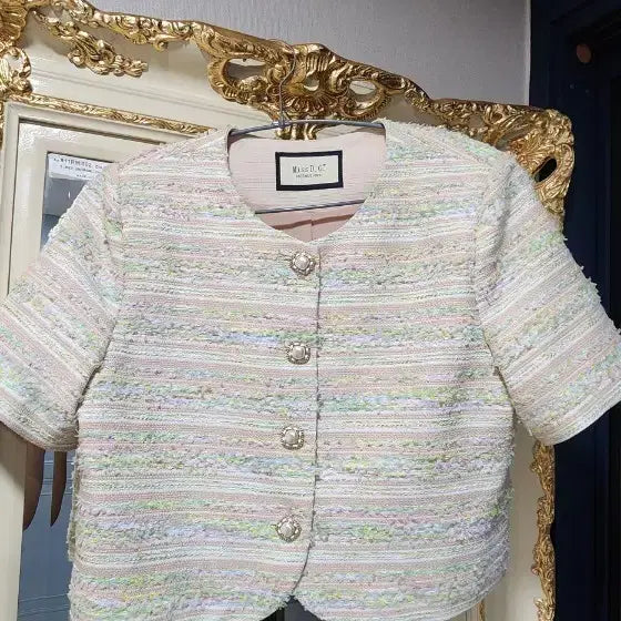 [BUNJANG] Luxury Inspired "Mojo S.P.I.N." Style Tweed Jacket - Pink/Pastel (Size 55) / 명품 로스샵 구매 55 모조에스핀 스타일 최고급 트위드 자켓 핑크/파스텔