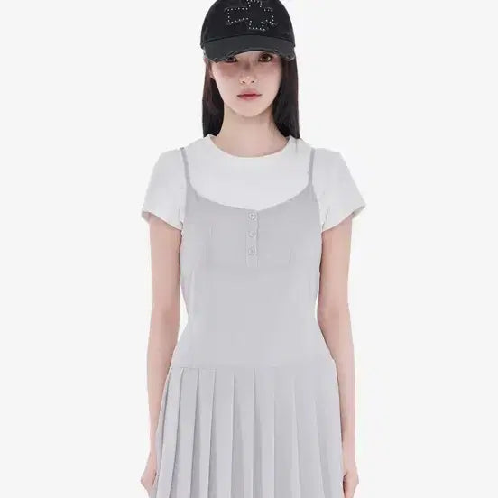 [BUNJANG] ALKE ALKE Pleated Chiffon Mini Dress (Light Gray) / 알키알카플리츠원피스 그레이 Pleated Chiffon Mini Dress (Light Gray)