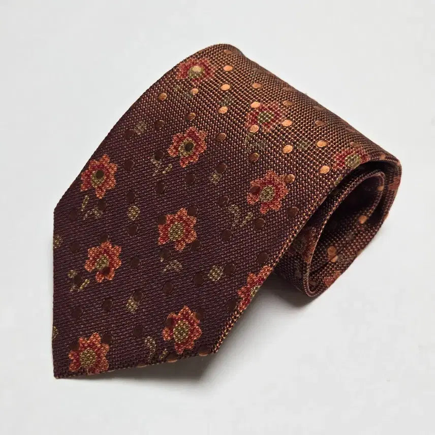 [BUNJANG] Ermenegildo Zegna Brown Flower Pattern Silk Necktie / 에르메네질도 제냐 브라운 플라워 패턴 넥타이