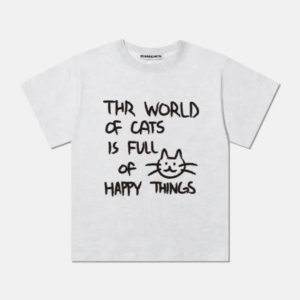 [BUNJANG] Chicks Cat Short Sleeve T-Shirt Size 2 / 칙스 고양이 반팔티 반팔 옷