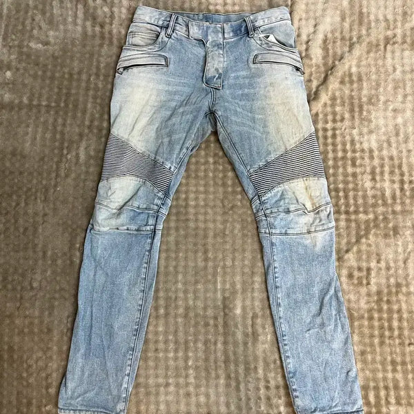 [BUNJANG] Balmain Washed Denim Biker Jeans Size 34 / 발망 워싱 데님 바이커진 34