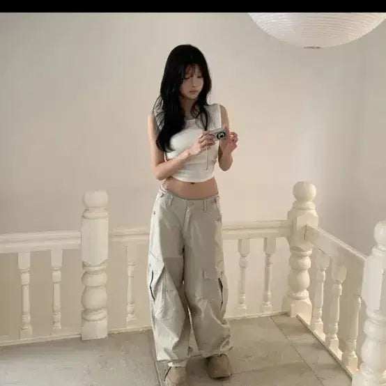 [BUNJANG] Big Cargo Two-Buckle Pants Beige / 카고바지 빅카고 투버클 팬츠